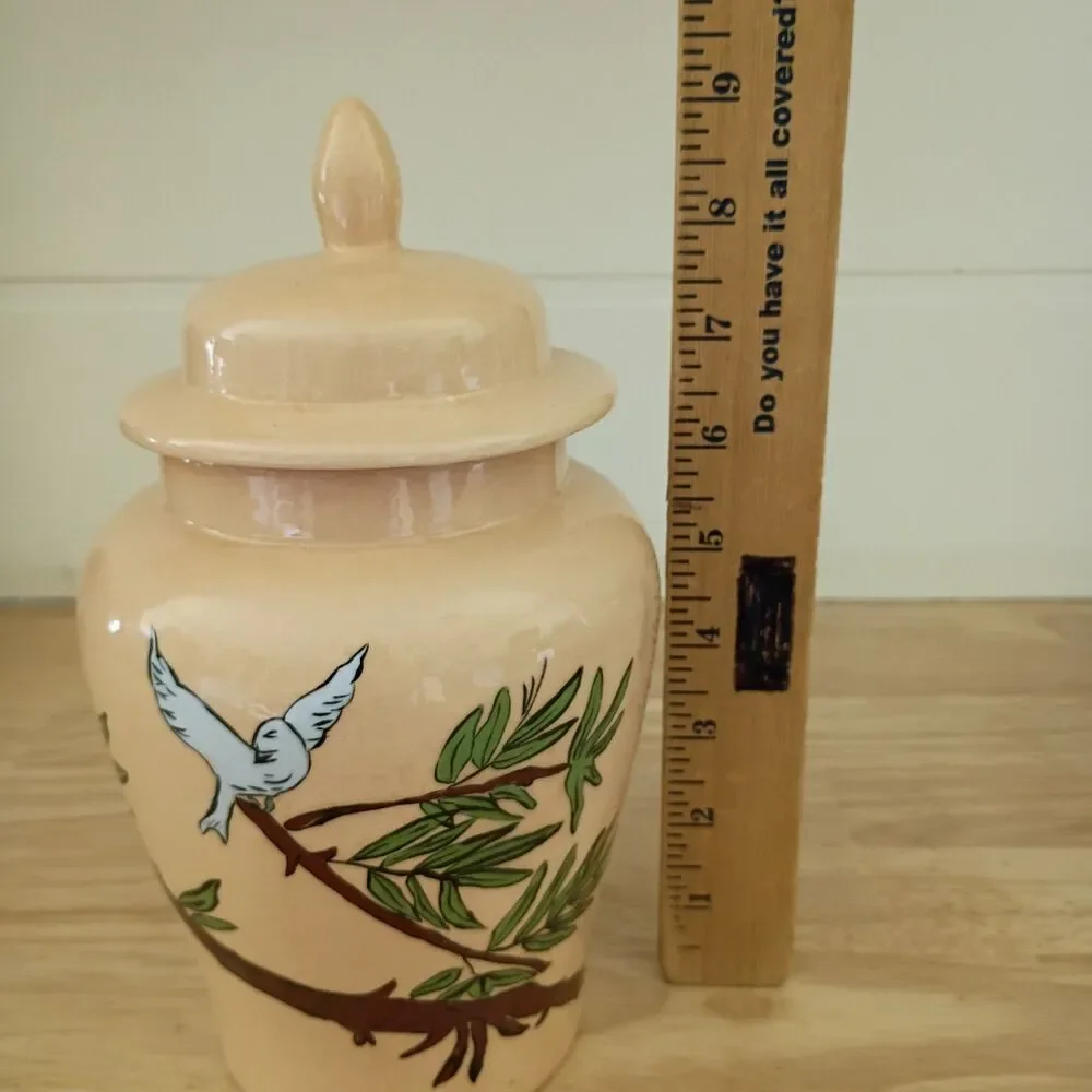 Vintage 1975 Hand Painted Birds on Branch Ginger Jar Signed by JCR Beautiful